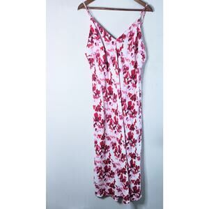A New Day Womens White Pink Floral Crepe Slit Midi Slip Dress Size XXL Y2K